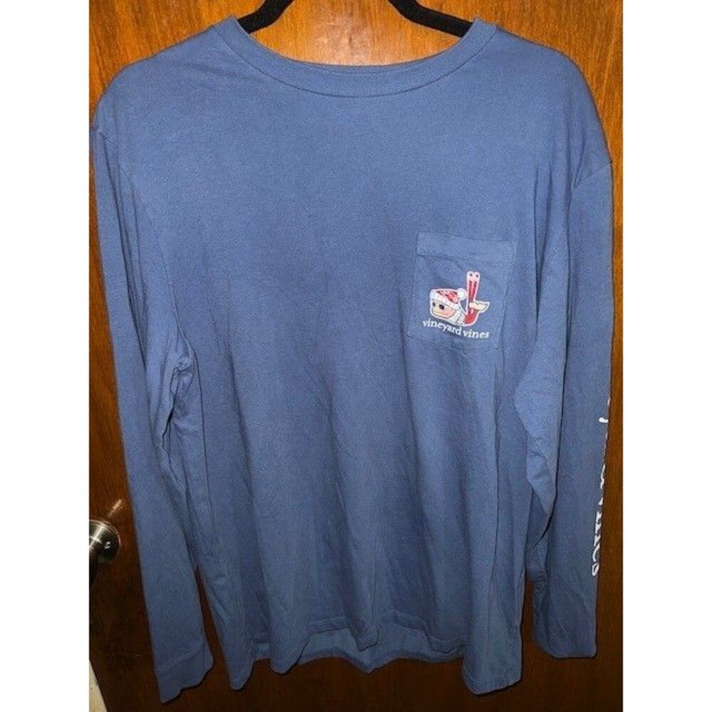 Vineyard Vines Men’s Shirt Tshirt Long Sleeve Skiing Snow Winter Blue Sz Lg